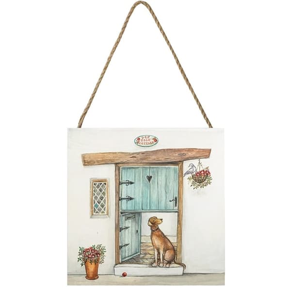 Joe Ramm Dog Rose Wooden Cottage Plaque Brown/Blue One Size