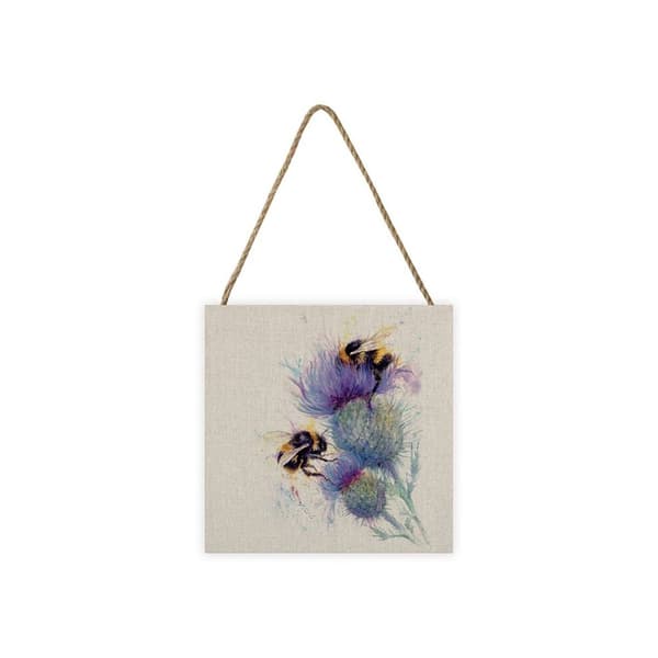Jane Bannon Bees On Thistle Wooden Plaque Taupe/Purple/Yellow/Black One Size