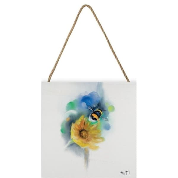 Alison Mcilkenny Wooden Bumblebee & Flower Plaque Grey/Yellow/Blue One Size
