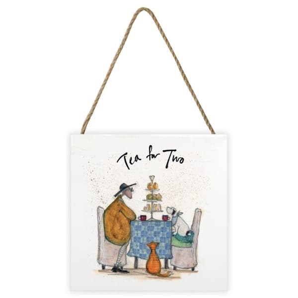 Sam Toft Tea For Two Wooden Plaque White/Mustard Yellow/Blue One Size