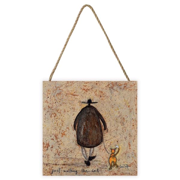 Sam Toft Just Walking The Cat Wooden Plaque Beige/Dark Brown/Orange One Size