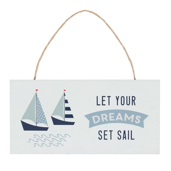 Something Different Set Sail MDF Door Sign White/Blue 10cm x 1cm x 20cm