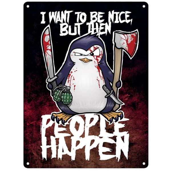 Psycho Penguin I Want To Be Nice Mini Plaque Black/White/Navy One Size