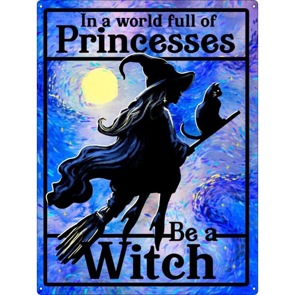 Grindstore In A World Full of Princesses Witch Plaque Blue/Black/Yellow One Size