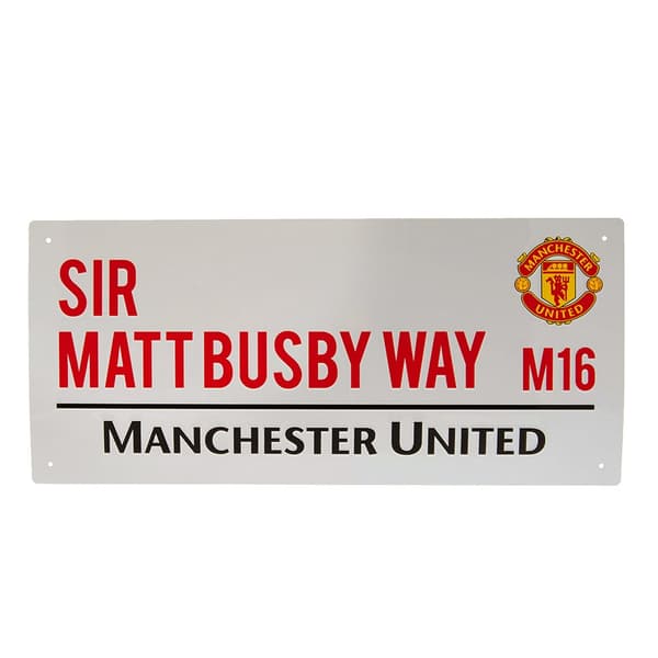Manchester United FC Sir Matt Busby Way-gadeskilt White/Red/Black 18cm x 40cm