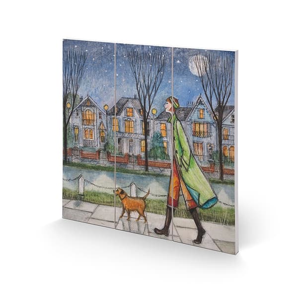Joe Ramm Ved månens lys træprint Blue/Green/Brown 20cm x 20cm x 2.7cm
