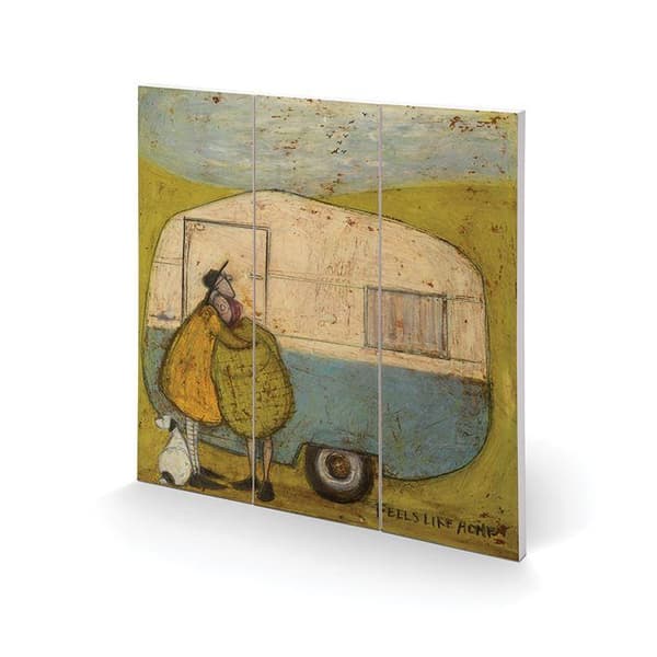 Sam Toft Feels Like Home II Wood Square Plaque Green/Yellow/Blue 30cm x 30cm
