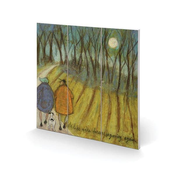Sam Toft It´s Like We´re Forever Beginning Again Wood Square Plaque Green/Blue/Brown 30cm x 30cm