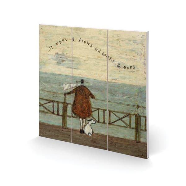 Sam Toft It Ebbs & Flows And Comes & Goes... Wood Square Plaque Blue/Brown/Light Beige 30cm x 30cm