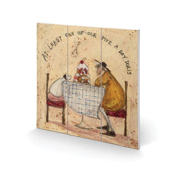 Sam Toft At Least One Of Our Five A Day Doris Wood Square Plaque Beige/Brown/White 30cm x 30cm