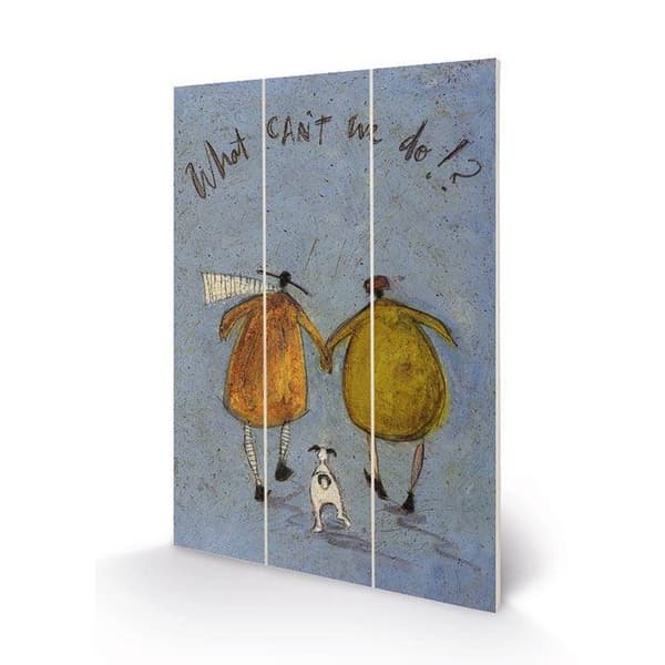 Sam Toft What Can´t We Do!? Wood Mini Plaque Blue/Brown 29.5cm x 20cm