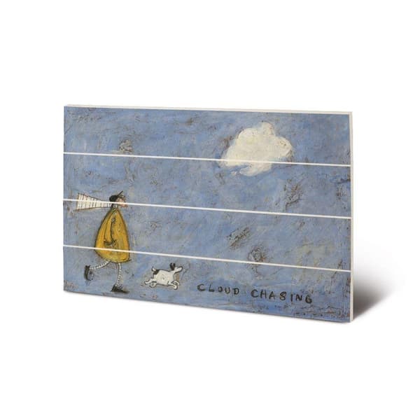 Sam Toft Cloud Chasing Wood Small Plaque Blue/White/Yellow 59cm x 40cm