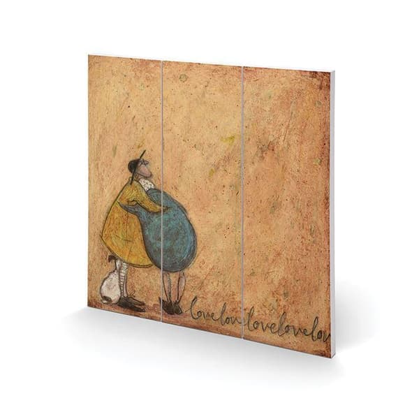 Sam Toft Love Love Love Love Love Wood Square Plaque Brown/Blue/Yellow 30cm x 30cm