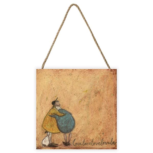 Sam Toft Elsker elsker elsker elsker elsker elsker elsker træblok Brown/Blue/Yellow 20cm x 20cm x 2.7cm