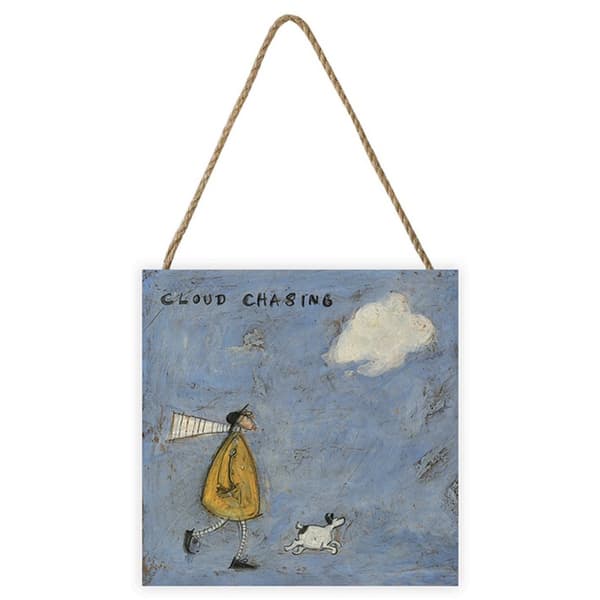 Sam Toft Cloud Chasing Wooden Block Blue/White/Yellow 20cm x 20cm