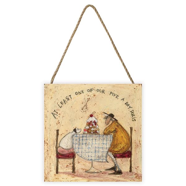 Sam Toft At Least One Of Our Five A Day Doris Wooden Block Beige/Brown/White 20cm x 20cm x 2.7cm