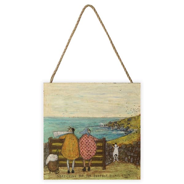 Sam Toft Searching For The Perfect Picnic Spot Wooden Block Multicoloured 20cm x 20cm x 2.7cm