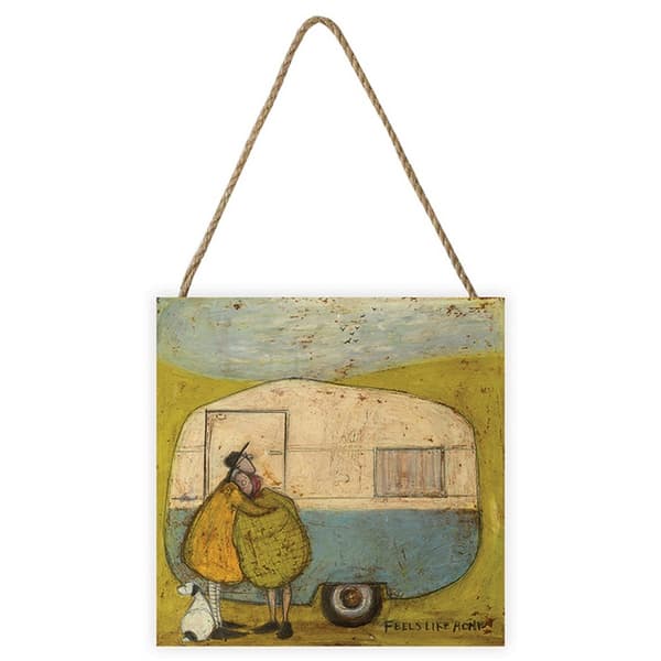 Sam Toft Feels Like Home II Wooden Block Green/Blue/Beige 20cm x 20cm x 2.7cm