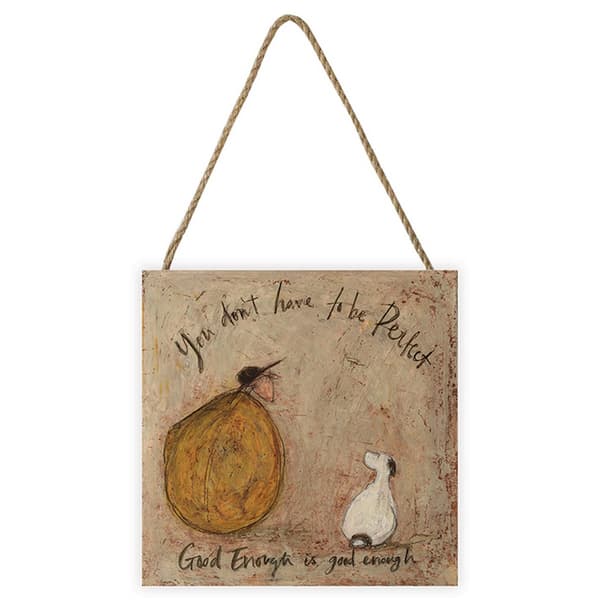 Sam Toft Good Enough Is Good Enough Wooden Block Brown/White 20cm x 20cm x 2.7cm