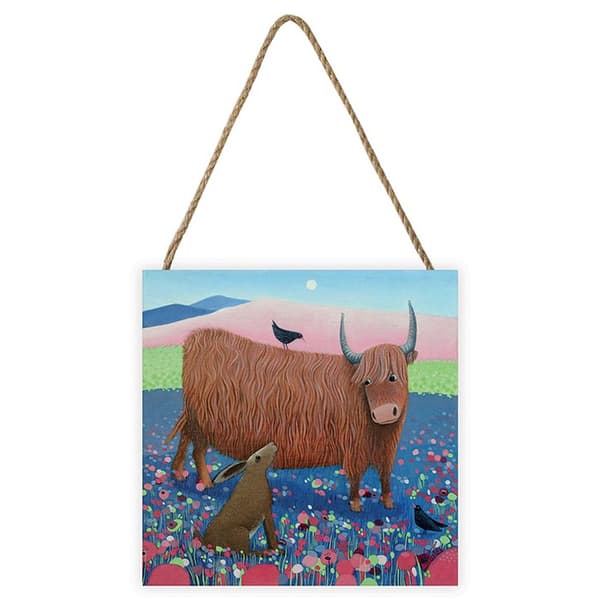 Ailsa Black Hearty Hare Wooden Block Brown/Green 20cm x 20cm