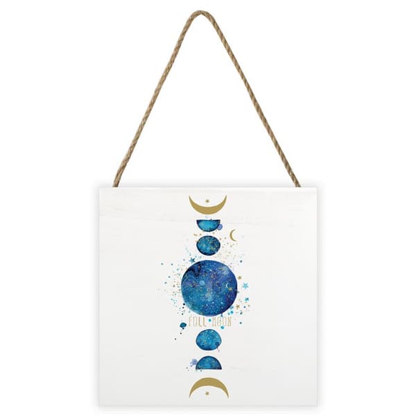 Summer Thornton Moon Phases Wooden Block White/Blue 20cm x 20cm x 2.7cm