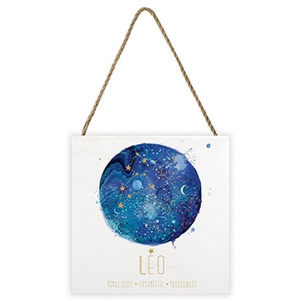 Summer Thornton Leo Wooden Block White/Blue 20cm x 20cm x 2.7cm