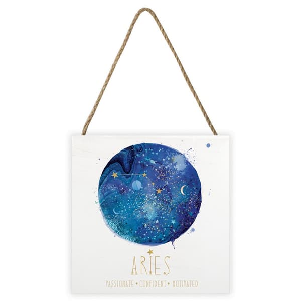 Summer Thornton Aries Wooden Block White/Blue 20cm x 20cm x 2.7cm