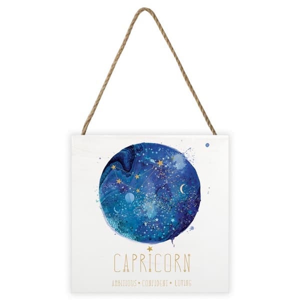 Summer Thornton Capricorn Wooden Block White/Blue 20cm x 20cm x 2.7cm