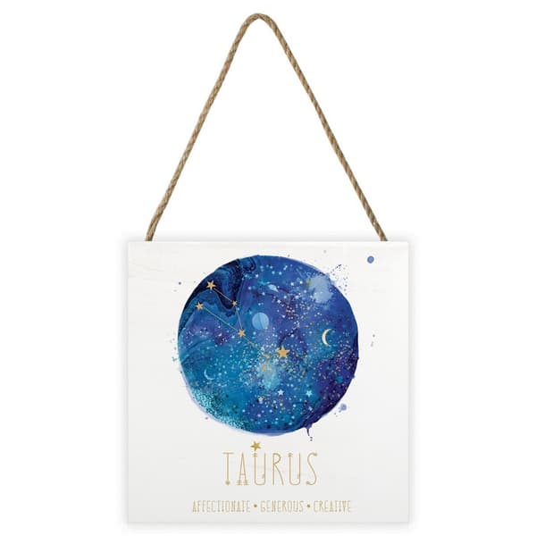 Summer Thornton Taurus Wooden Block White/Blue 20cm x 20cm x 2.7cm