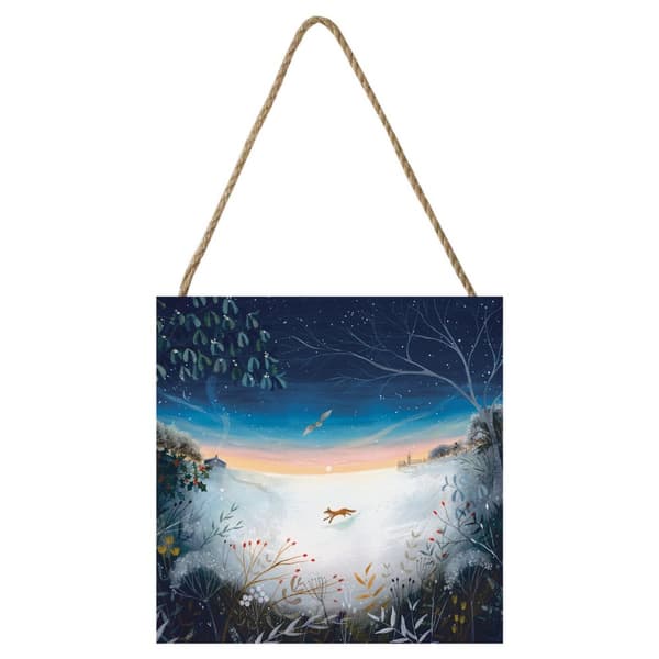 Julia Crossland A Winter Dawn Wooden Block Blue/White 20cm x 20cm x 2.7cm