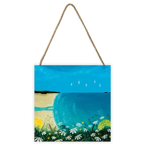 Julia Crossland Wooden Block Blue/Green/Beige 20cm x 20cm x 2.7cm
