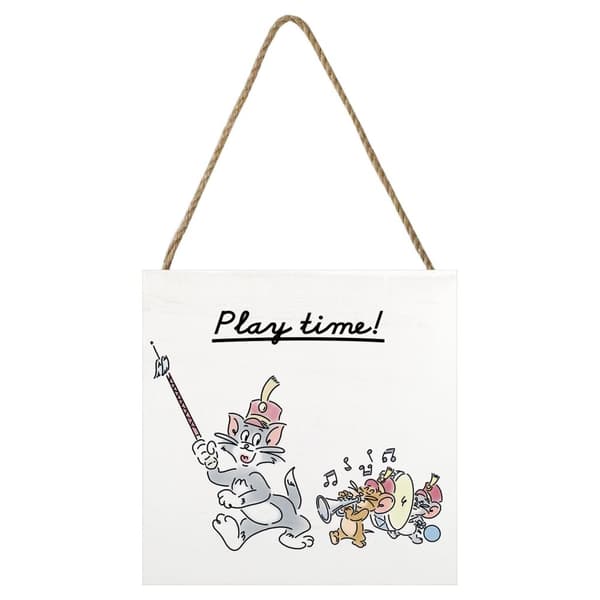 Tom and Jerry Play Time träblock Grey/Brown/White 20cm x 20cm