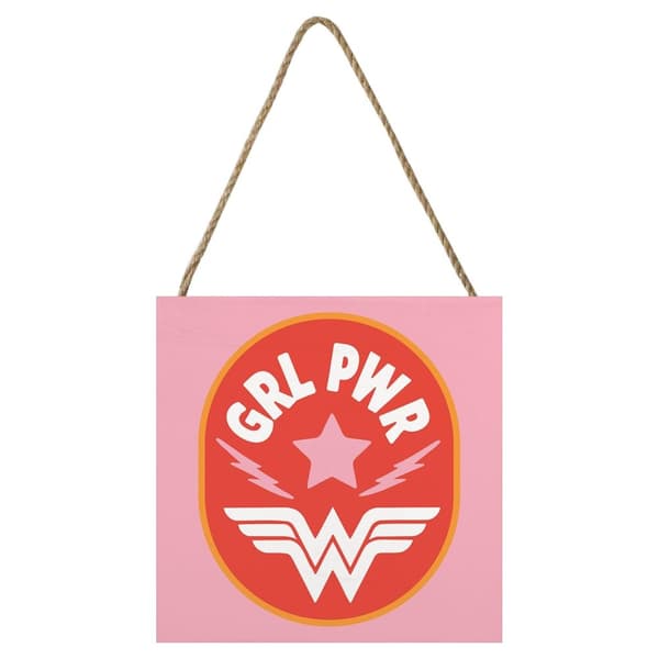Wonder Woman Grl Pwr Wooden Block Pink/White 20cm x 20cm