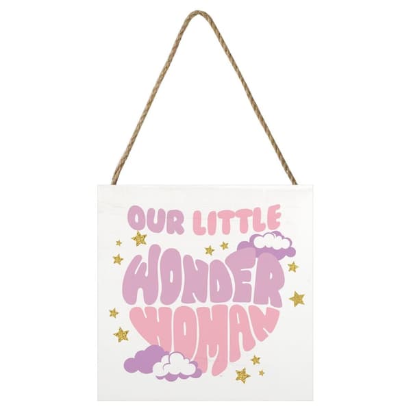 Wonder Woman Little Wooden Plaque Purple/Pink/Gold 20cm x 20cm