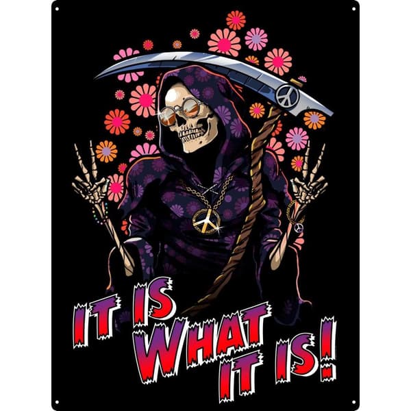 Grindstore It Is What It Is Tin Happy Reaper Plaque Black One Size