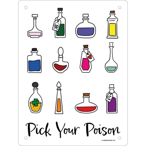 Grindstore Pick Your Poison Mini Plaque White 20cm x 15cm
