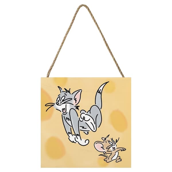 Tom and Jerry Ost träblock Yellow/Grey/Brown 20cm x 20cm