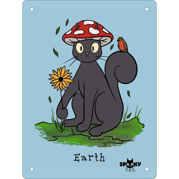 Spooky Cat Elements Earth Tin Mini Plaque Blue One Size