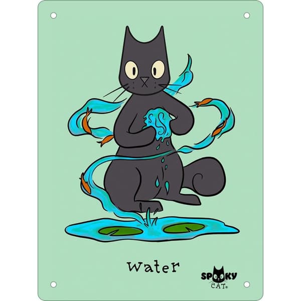 Spooky Cat Elements Water Tin Mini Plaque Green/Black One Size