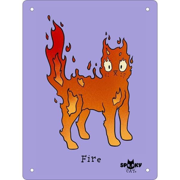 Spooky Cat Elements Fire Tin Mini Plaque Purple/Orange One Size