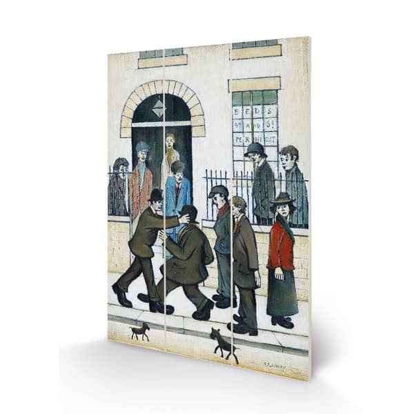 L.S. Lowry A Fight C. 1935 Wood Print Multicoloured 29.5cm x 20cm