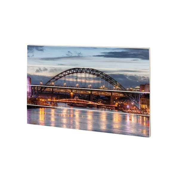 Pyramid International Tyne And Swing Bridges Wood Plaque Grey/Orange/Brown 40cm x 59cm