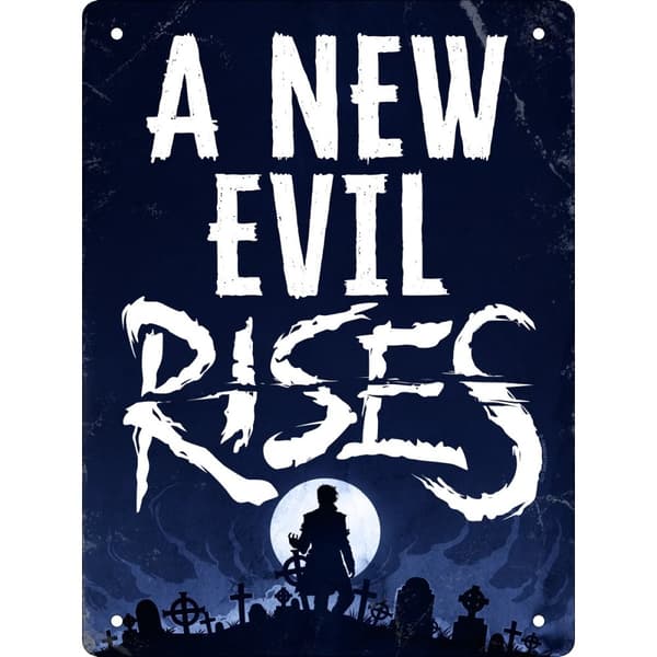 Grindstore A New Evil Rises Tin Horror Plaque Blue/White 20cm x 15cm