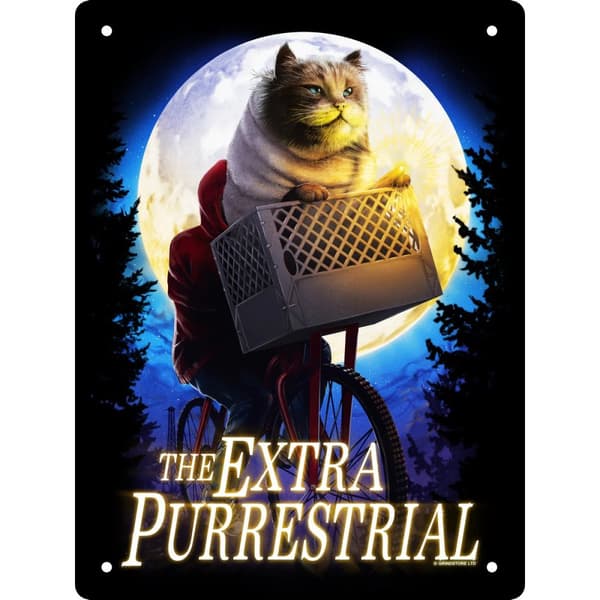 Horror Cats The Extra Purrestrial Tin Plaque Blue/Black/Cream 20cm x 15cm