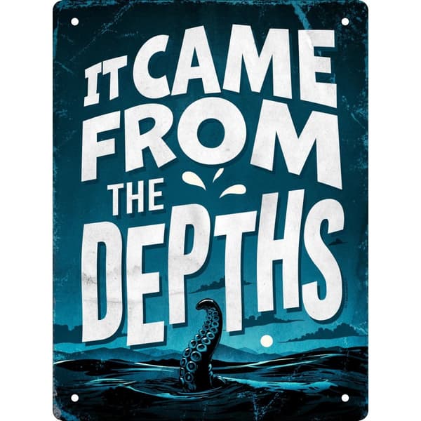 Grindstore It Came From The Depths Tin Plaque White/Dark Blue 10.1cm x 30.5cm