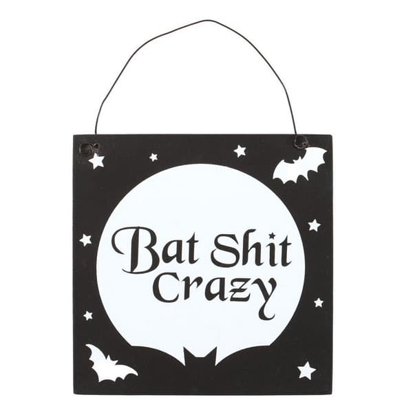 Something Different Bat Shit Crazy Square Hanging Sign Black/White 10cm