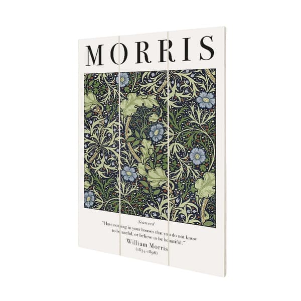William Morris Seaweed Wood Mini Plaque White/Green 20cm x 29.5cm