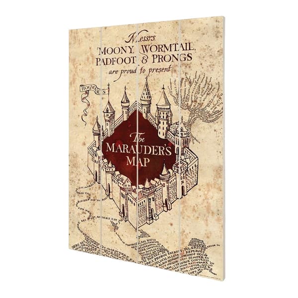 Harry Potter Wood Marauders Map Plaque Cream/Claret Red 59cm x 40cm x 1.2cm