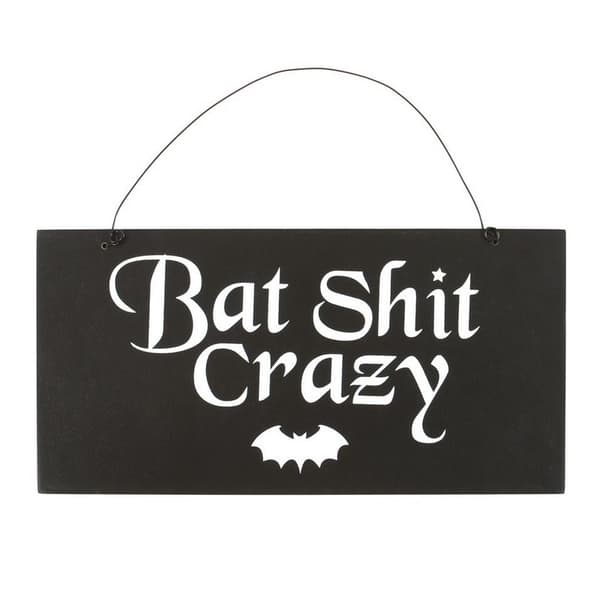 Something Different Bat Shit Crazy Hanging Sign Black/White 10cm x 20cm
