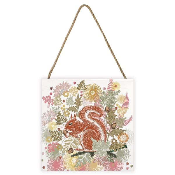 Summer Thornton Woodland Nature Squirrel Wooden Block White/Multicoloured 20cm x 20cm